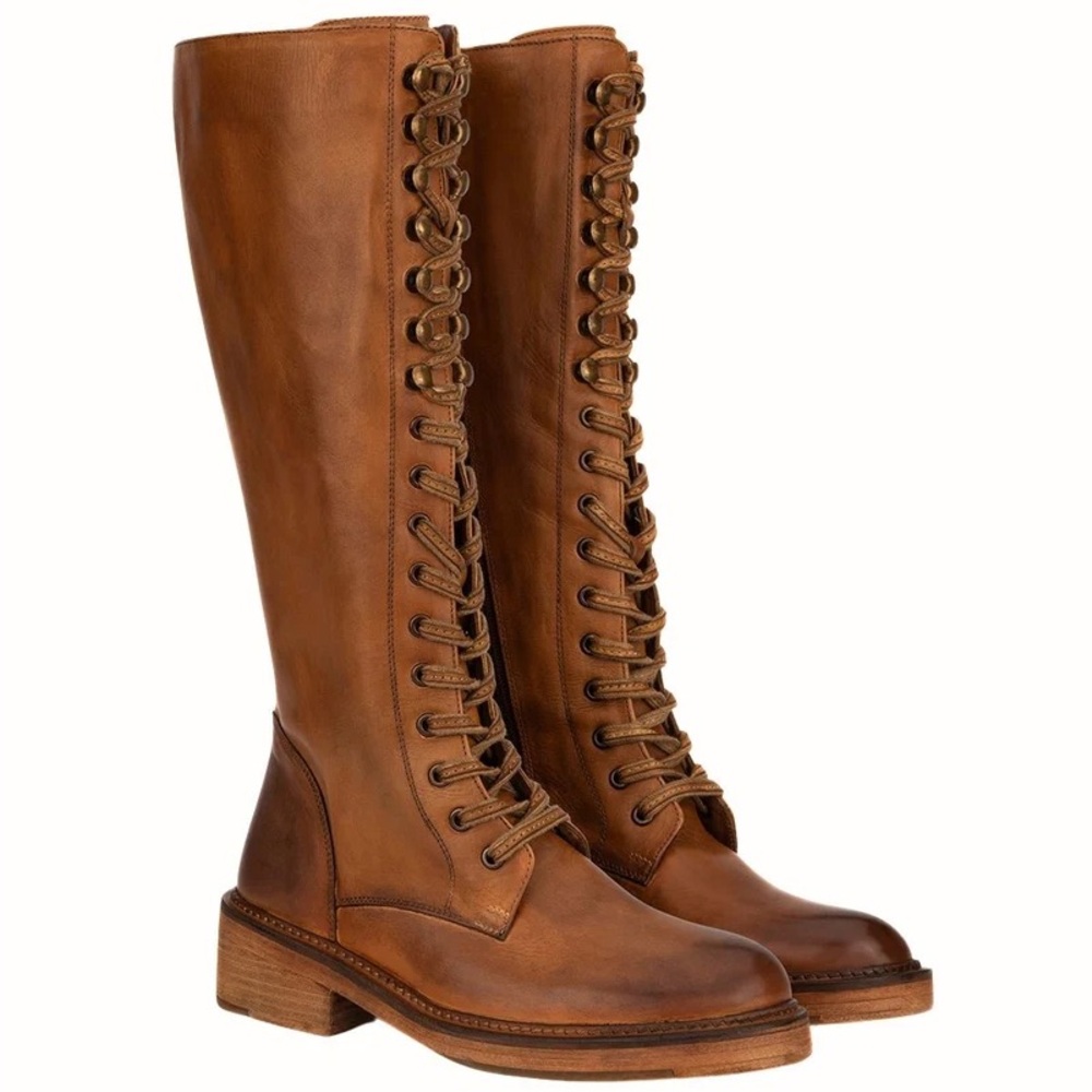 Vintage Foundry Sadelle Tall Tan Leather Lace Up Boots